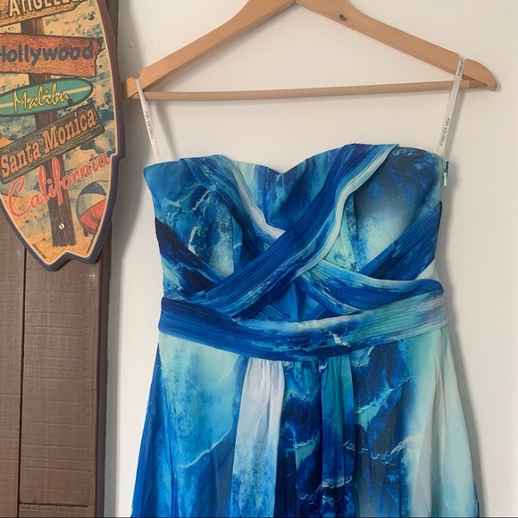 🌟 FOREVER NEW Marble Pattern Long Blue Dress - Picture 12 of 13